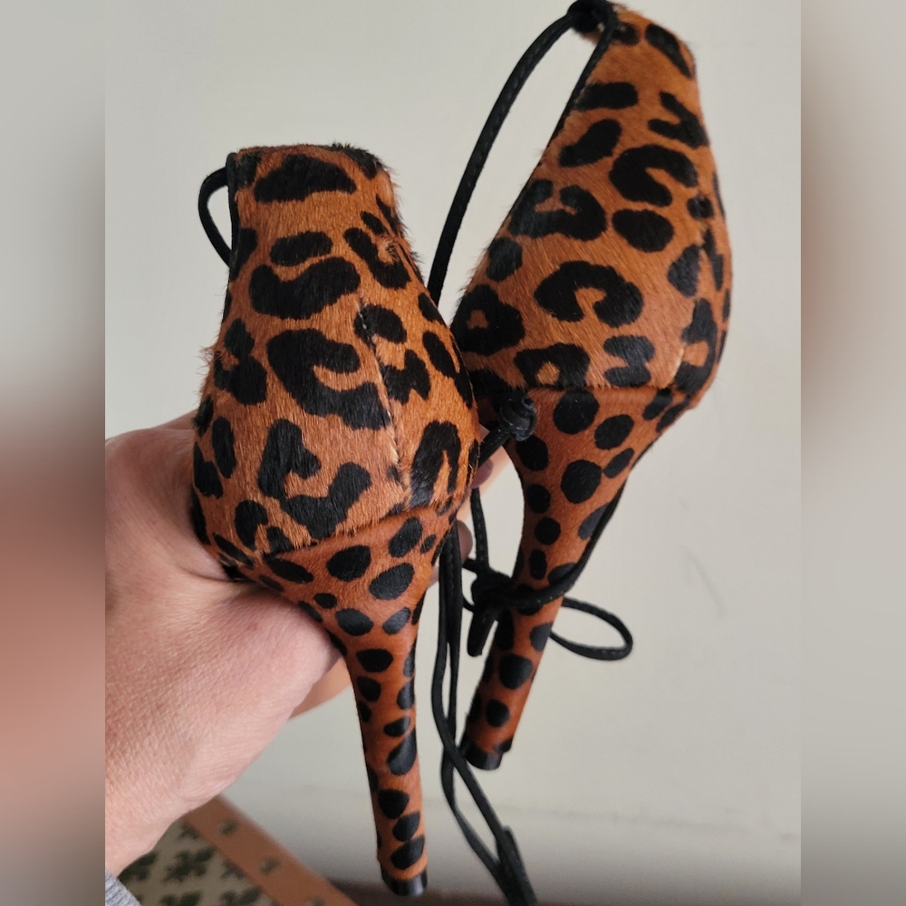 SCHUTZ Sandstone Animal Print Lace-Up Heels Sz 7.5 Calf Pony Hair - Picture 7 of 13